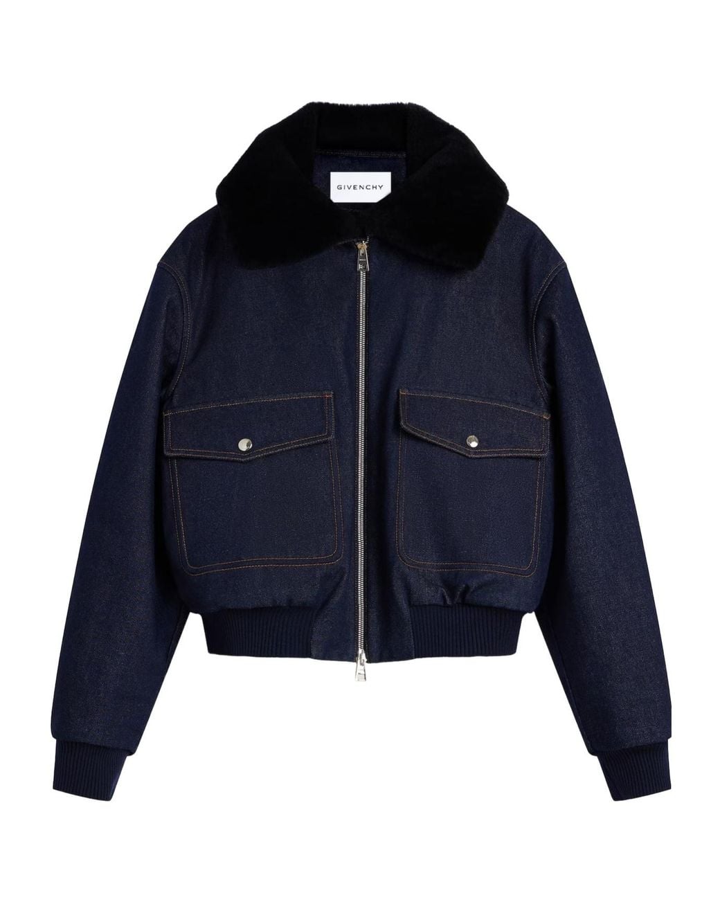 Givenchy Blue Shearling Collar Zip-Up Denim Jacket