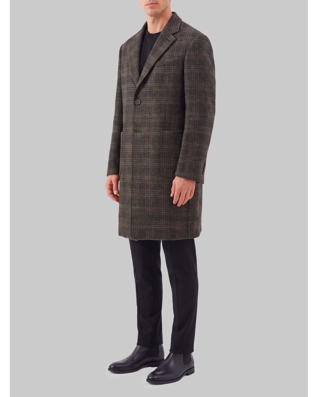 Barena Black Filzada Checked Single-Breasted Coat for men
