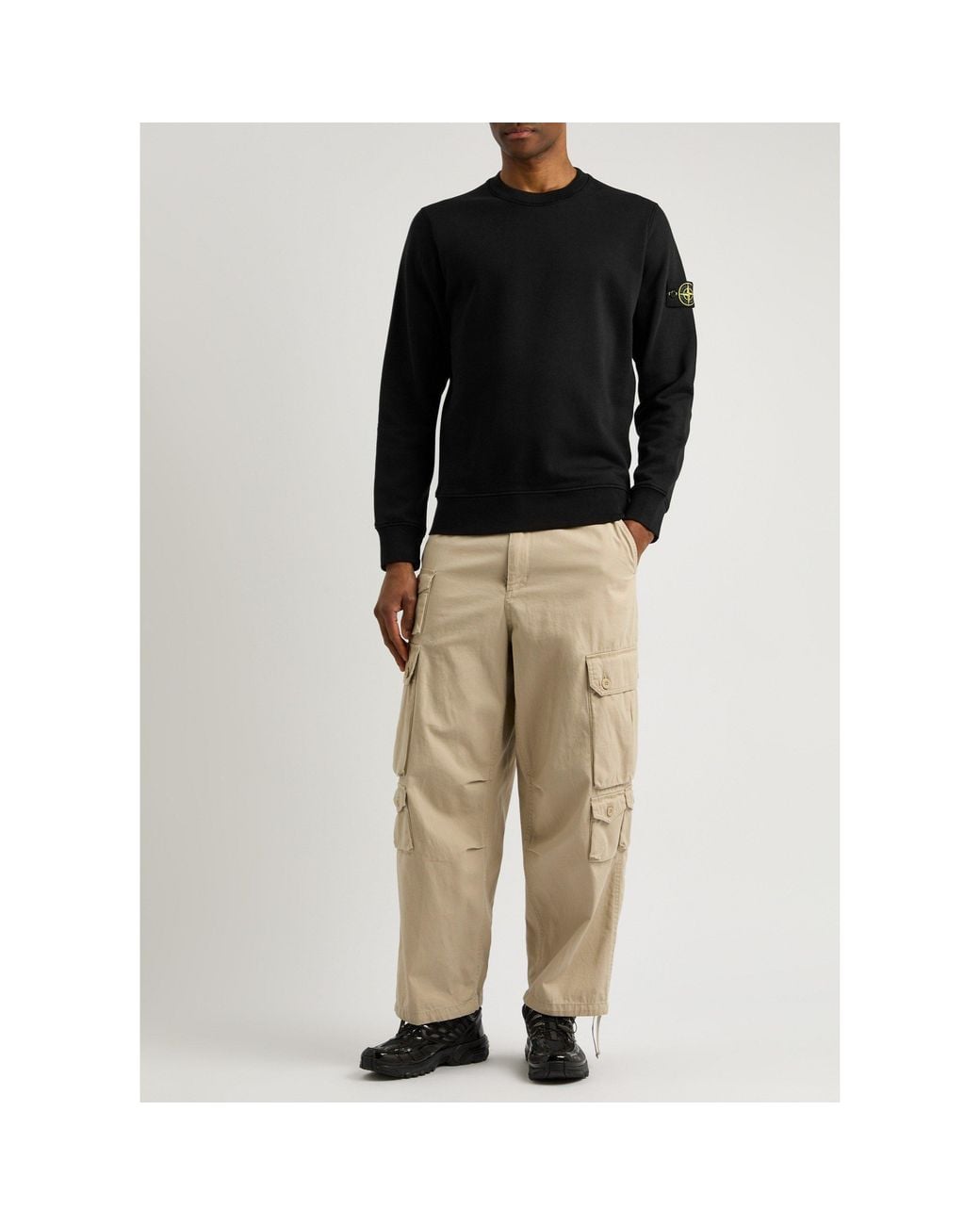 Stone Island Black Round-Neck Long-Sleeve Sweatshirt for men