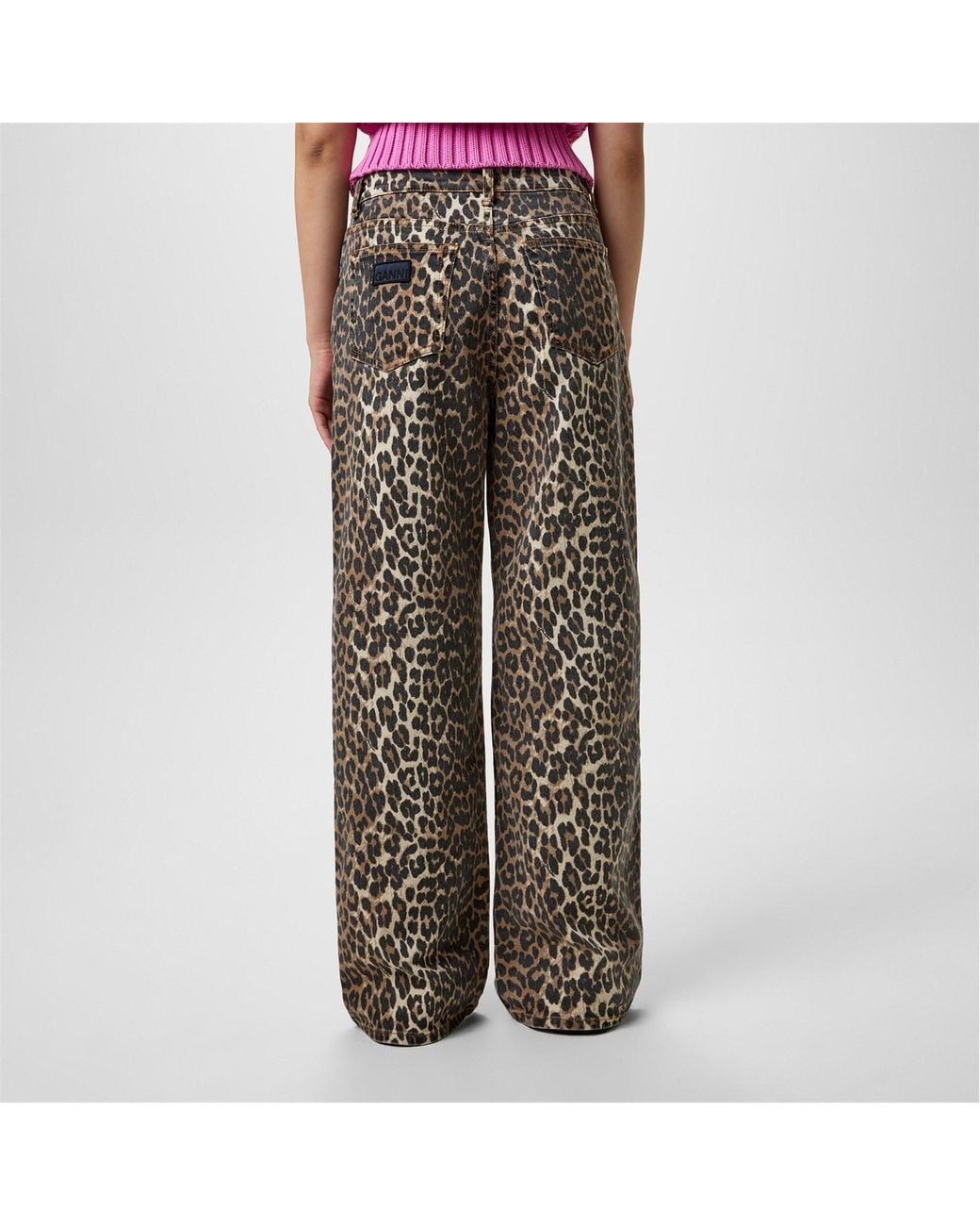 Ganni Black Leopard Print Denim Trousers