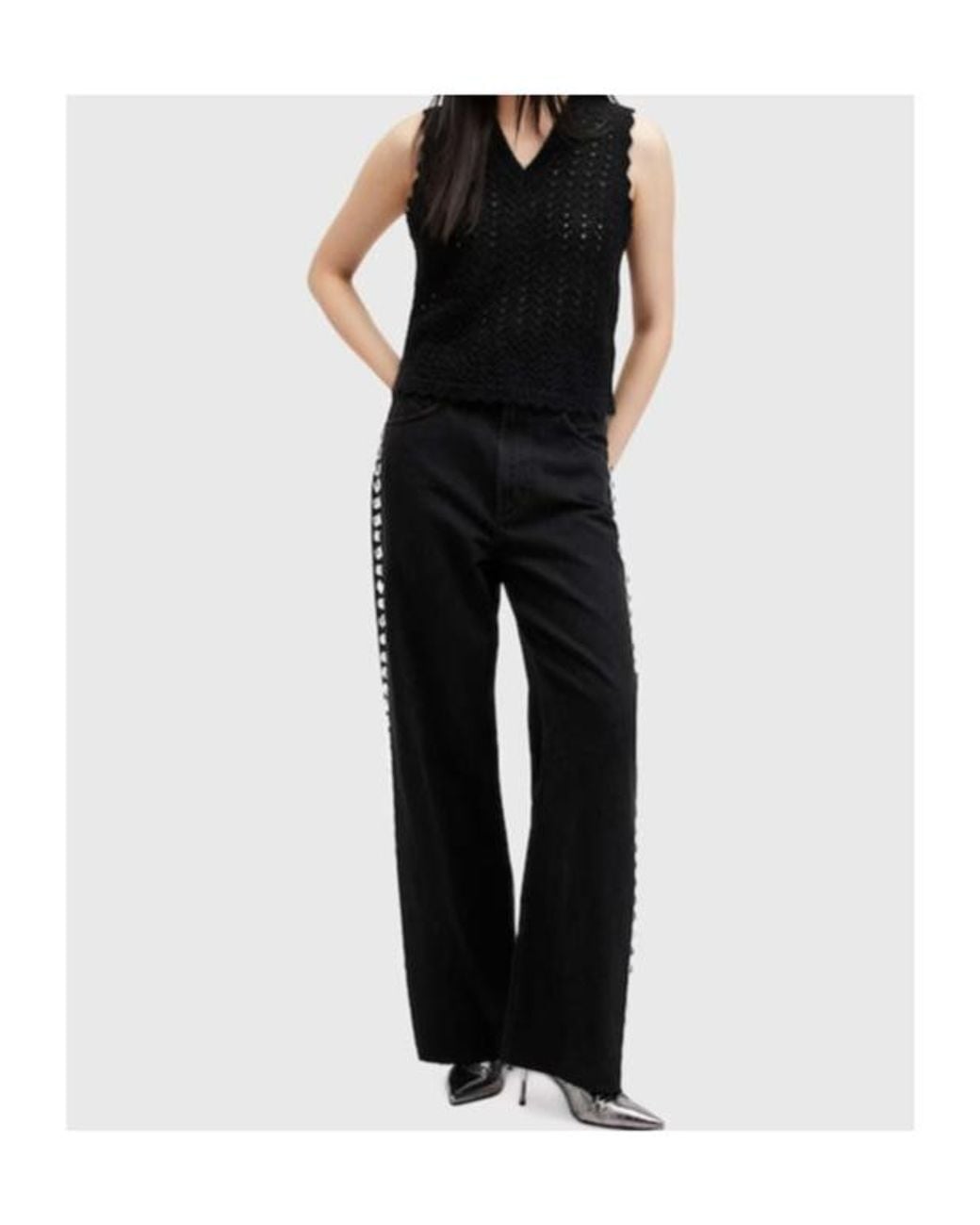 AllSaints Black Vivian Scalloped Tank Top