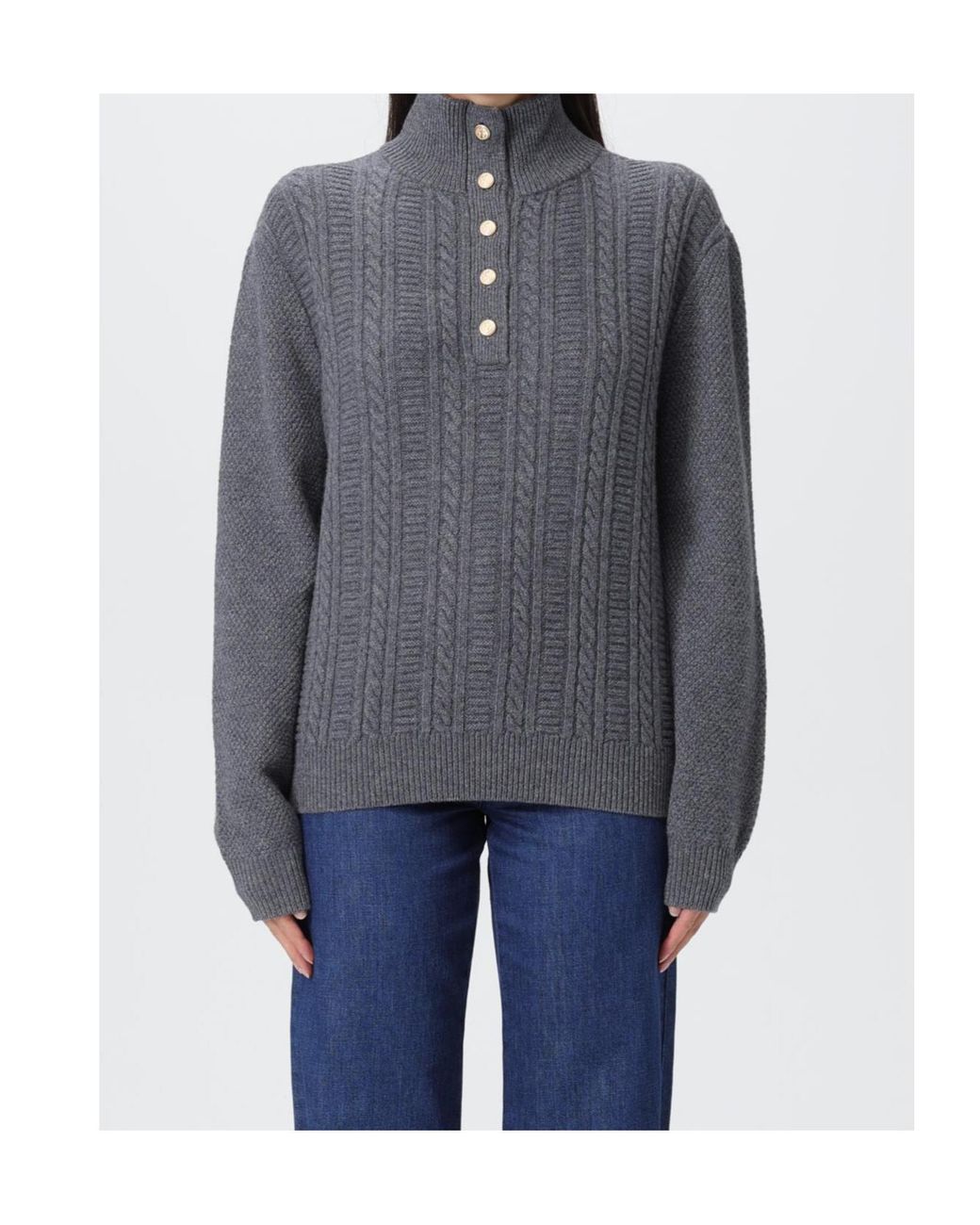 A.P.C. Gray Cable-Knit Button Sweater