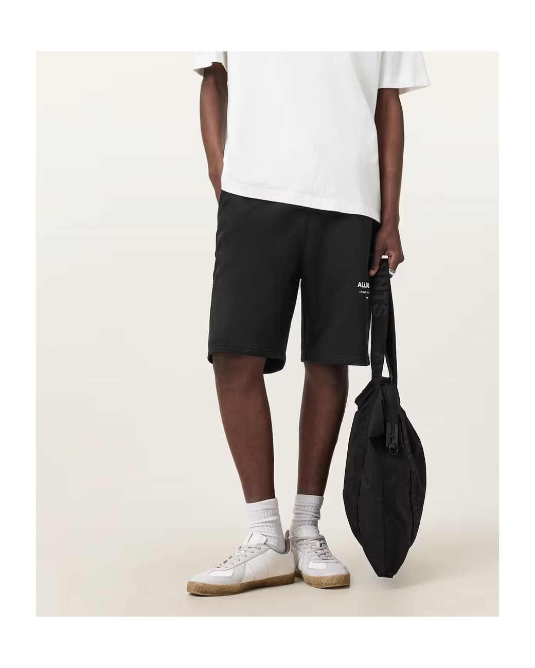 AllSaints Black Tokyo Underground Logo Shorts for men