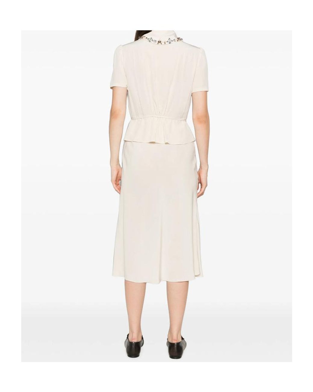 Prada White Abbigliamento Natural Marocain Embroidered Midi Dress