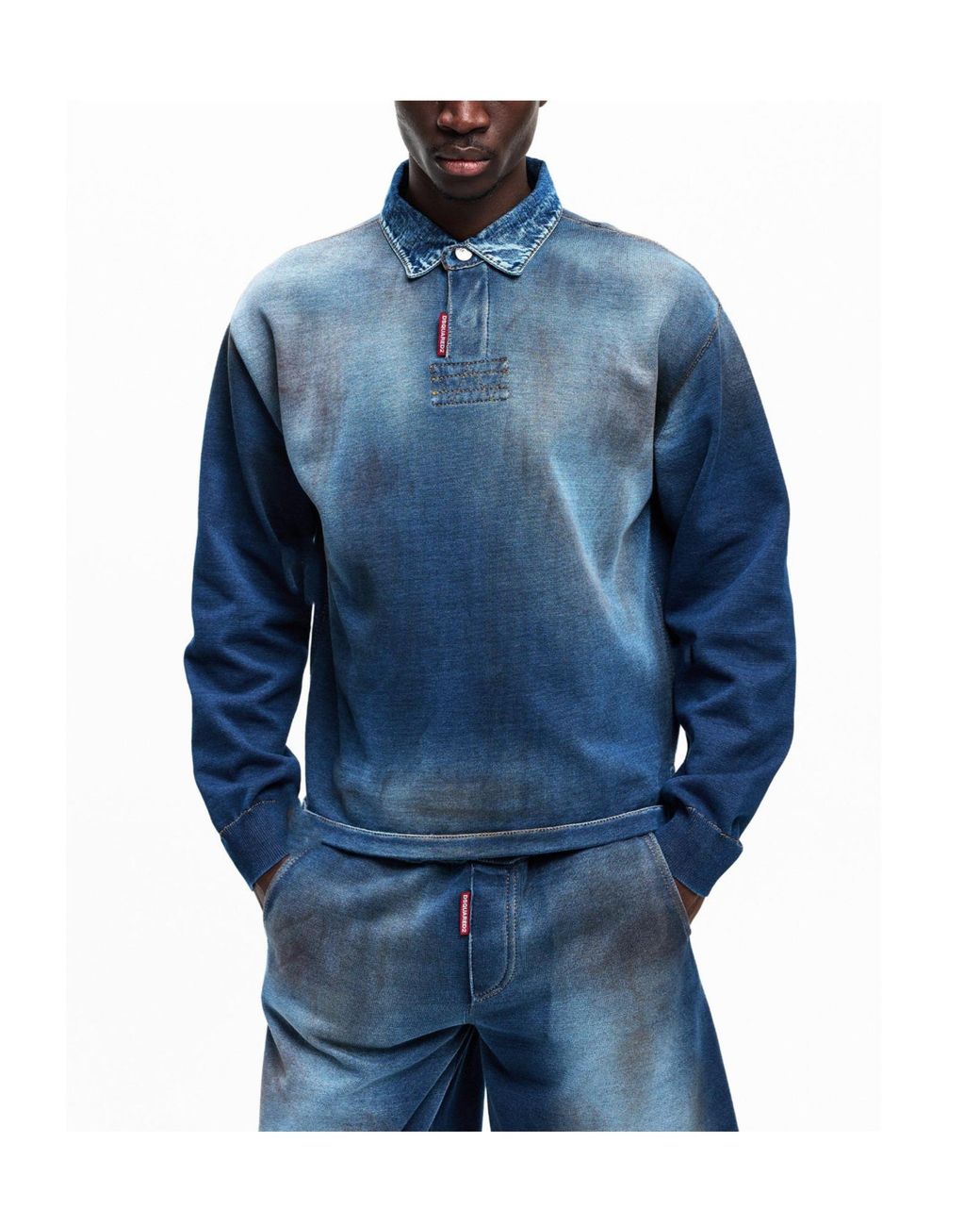 DSquared² Blue Longsleeve Denim Polo Shirt for men