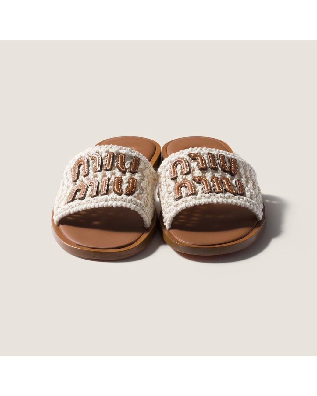Miu Miu Brown Woven Logo Flat Sandals