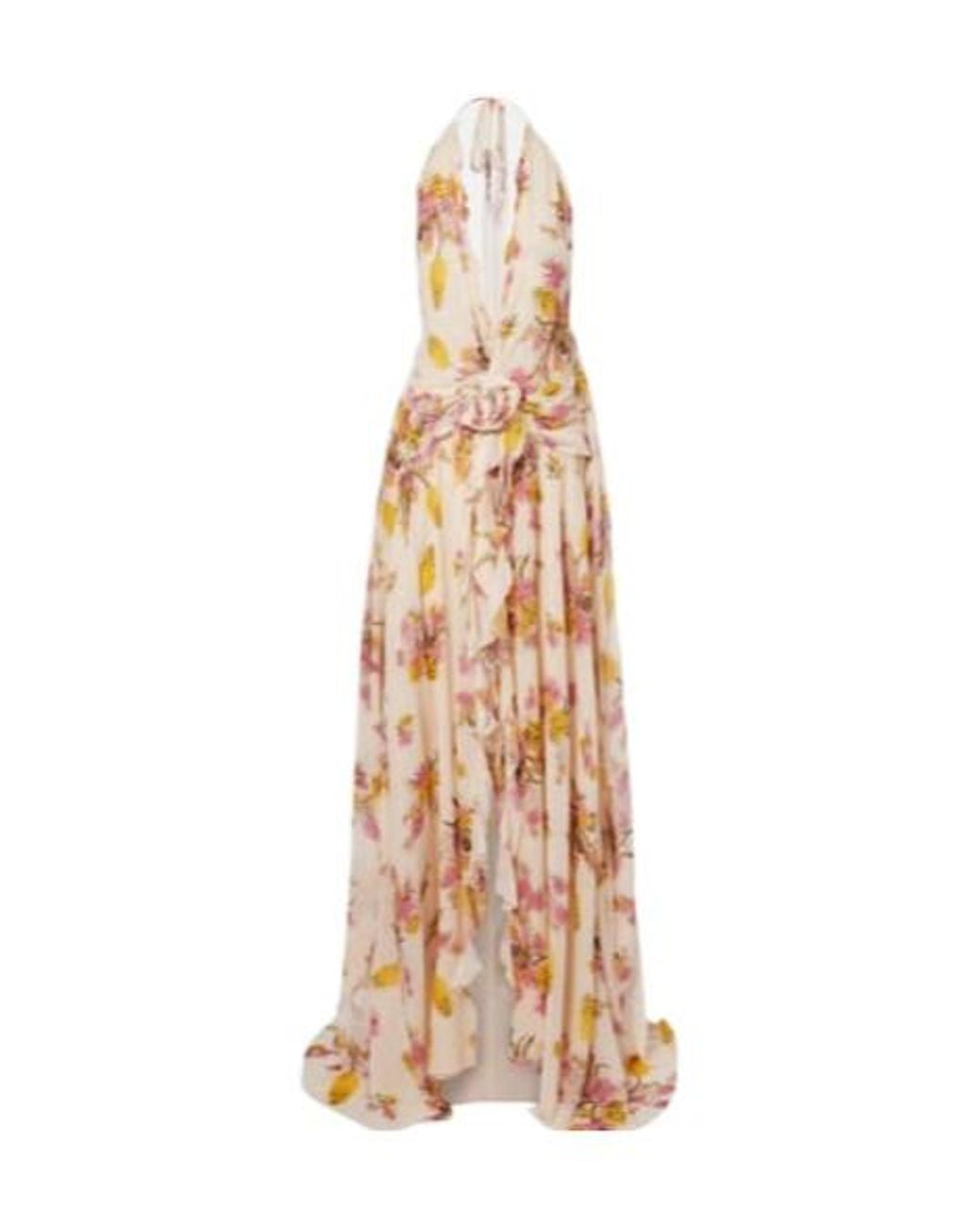 Blumarine Metallic Floral Ruffled Georgette Gown