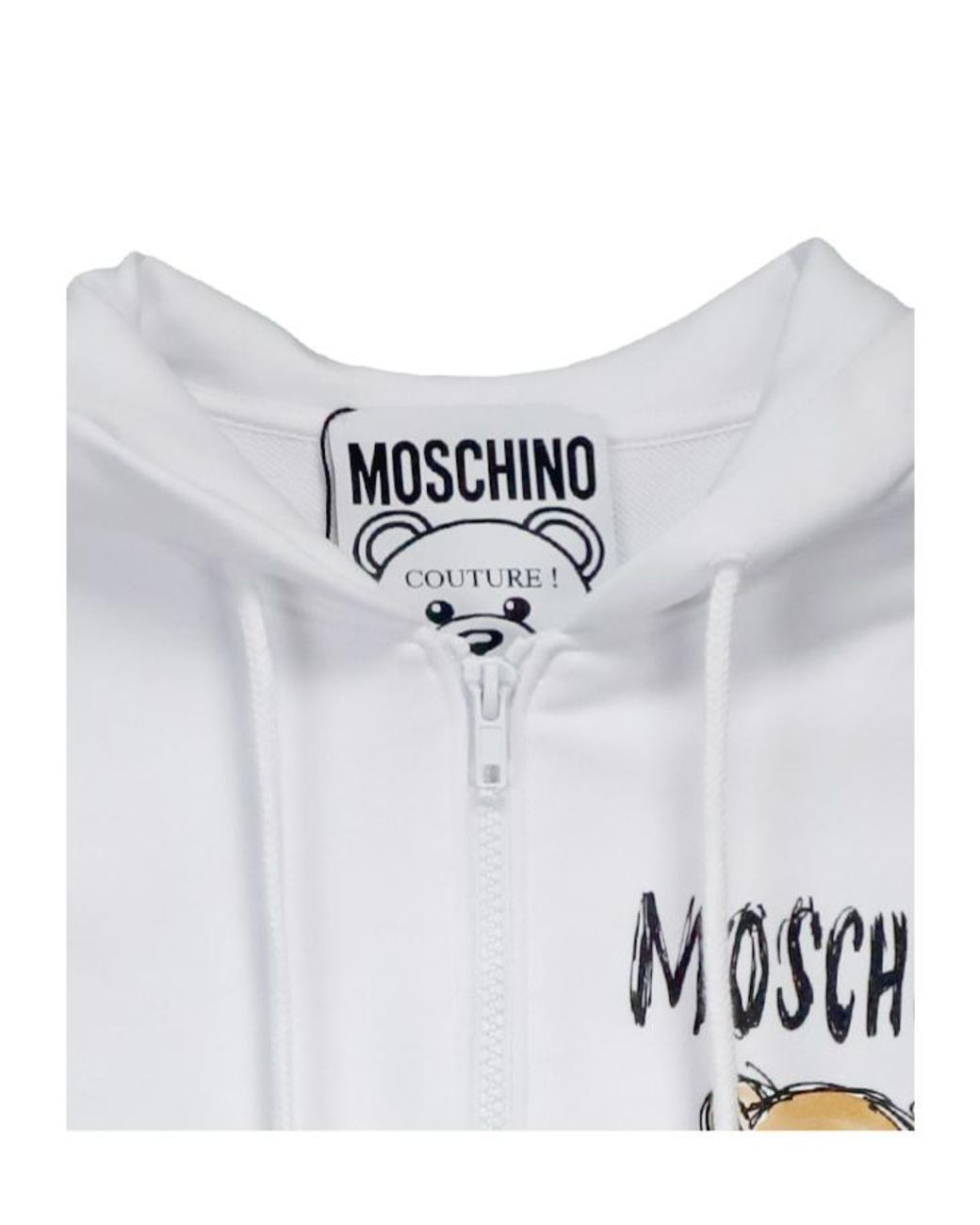 Moschino White Teddy Bear Zipper Hooded Long-Sleeved Zipper Sweater