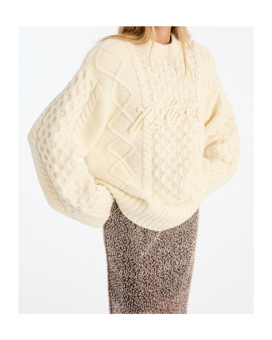 ROTATE BIRGER CHRISTENSEN White Cable-Knit Crew-Neck Sweater