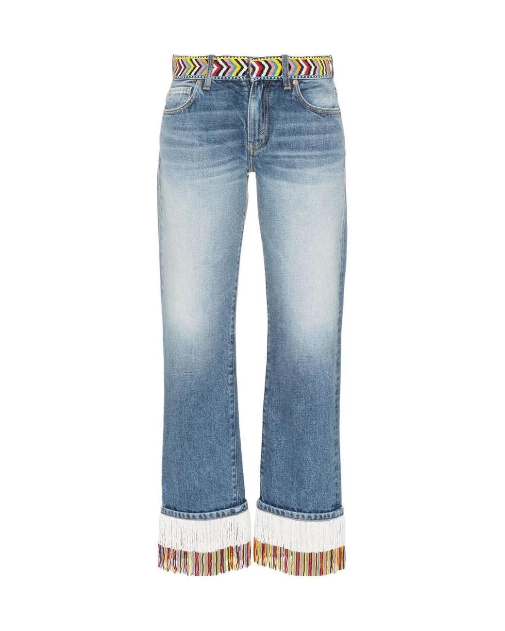 Alanui Blue Fringed Hem Boyfriend Jeans