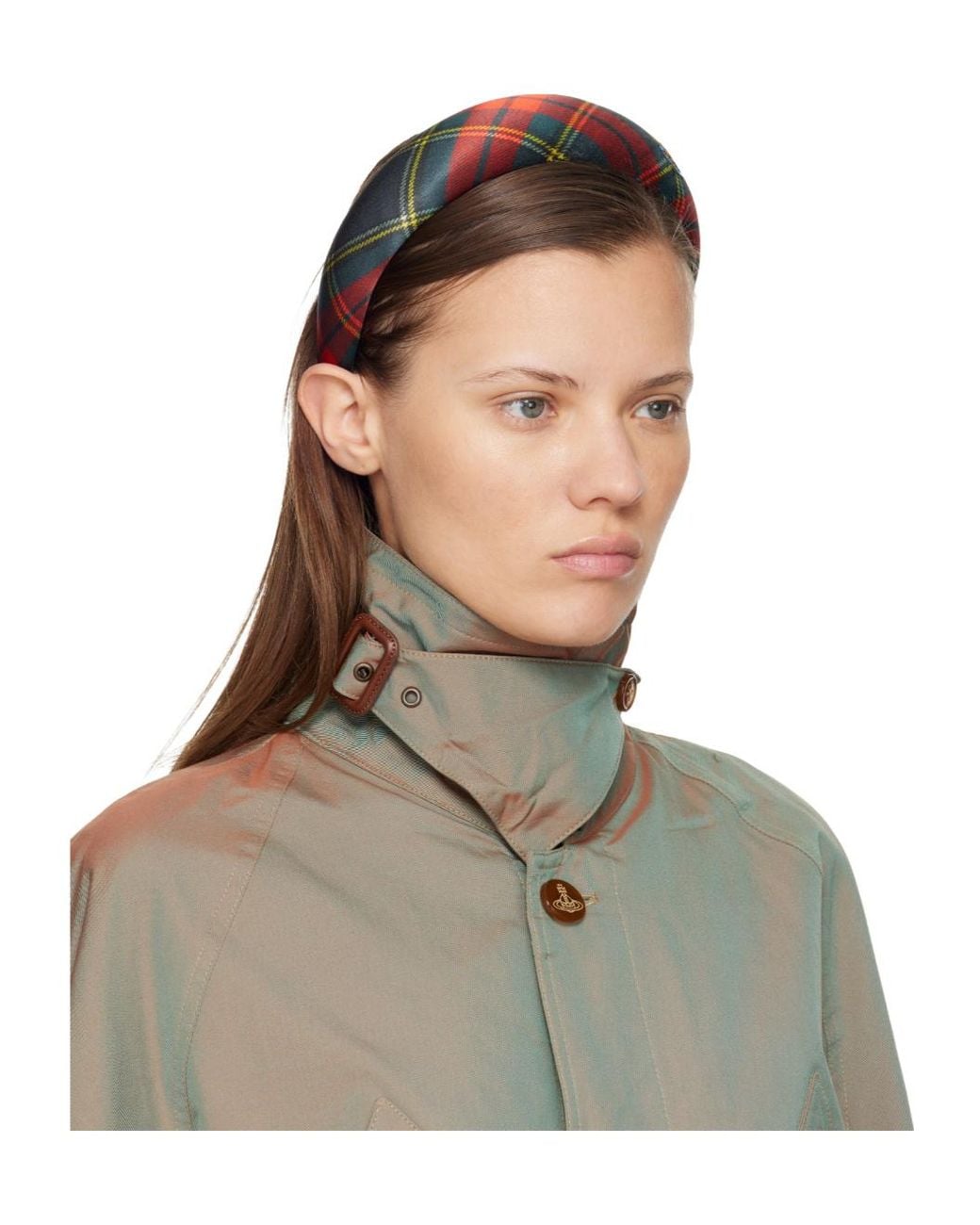 Vivienne Westwood Green Checkered Wide Headband