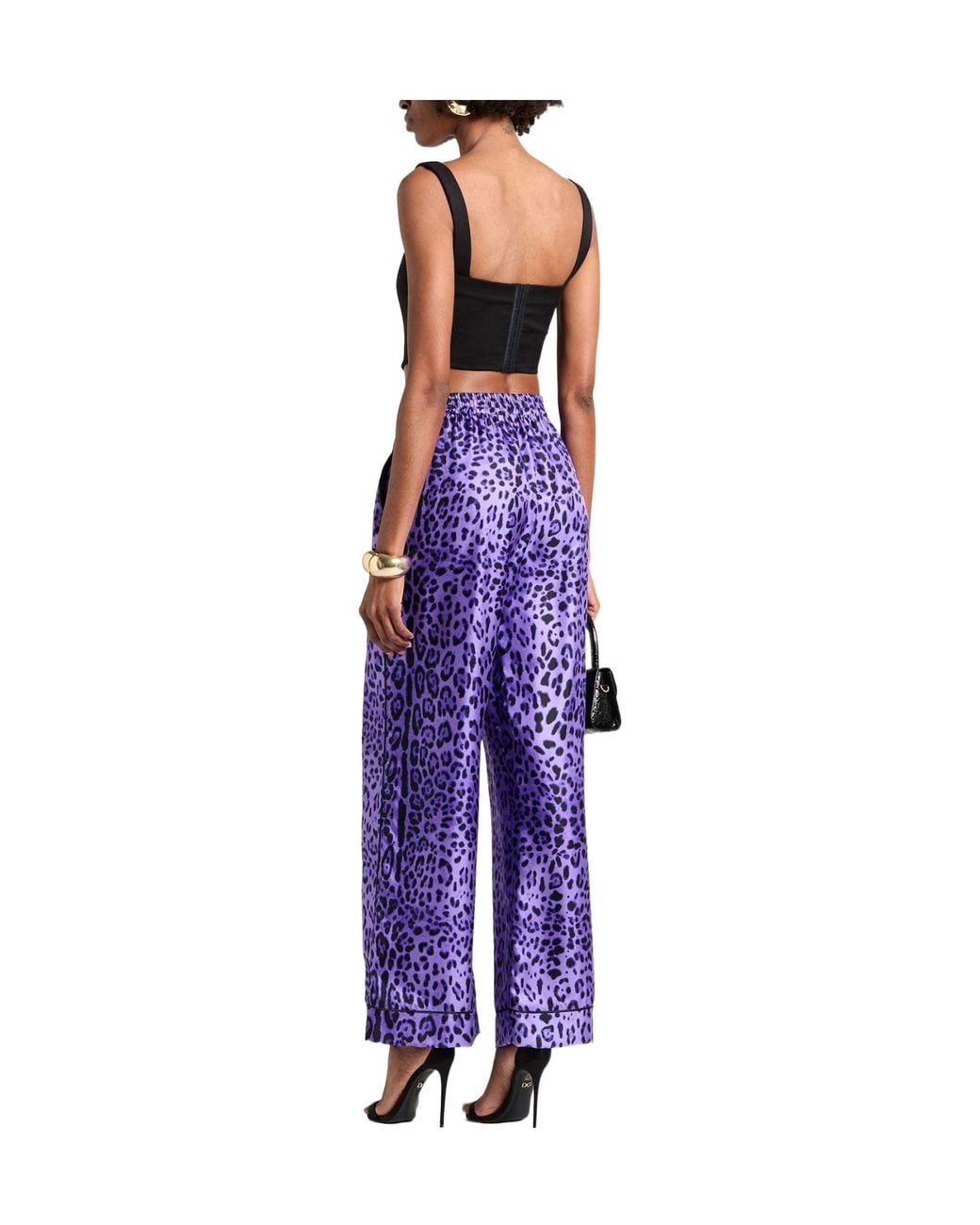 Dolce & Gabbana Purple Leopard Print Casual Trousers