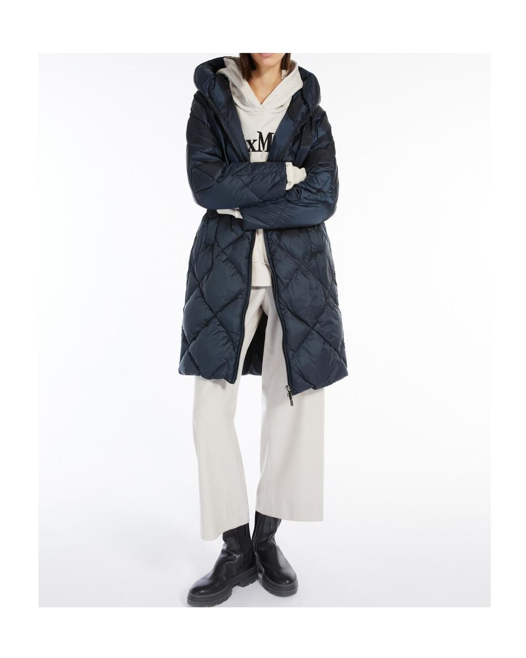 Max Mara Blue Logo Hooded Down Jacket