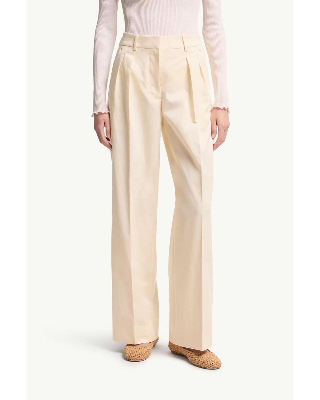 Moncler White Gabardine Wide-Leg Tailored Trousers