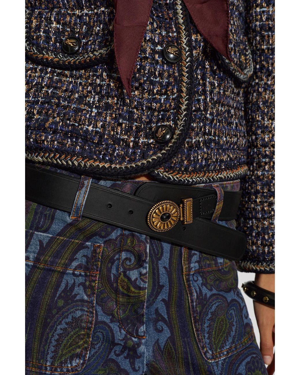 Etro White Oval Buckle Leather Belt
