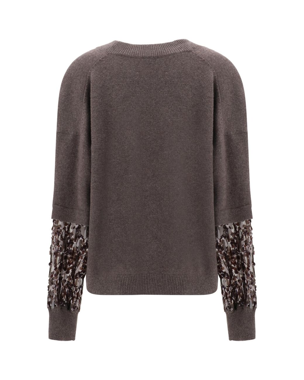 Brunello Cucinelli Brown Sequin Embellished V-Neck Sweater