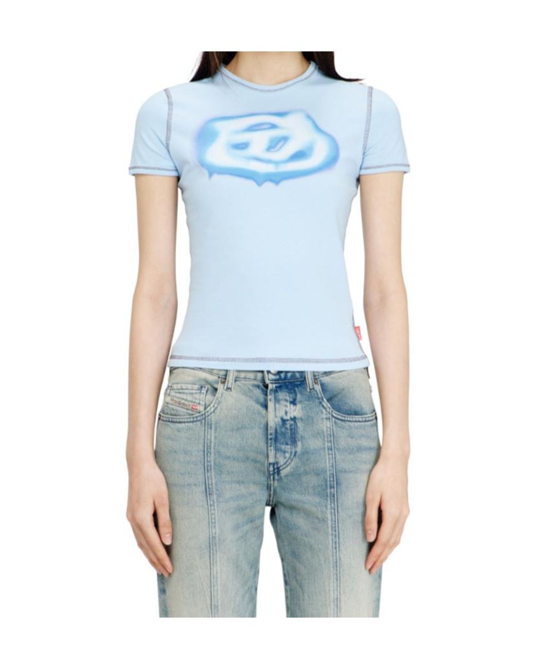 DIESEL Blue Fitted Crop T-Shirt
