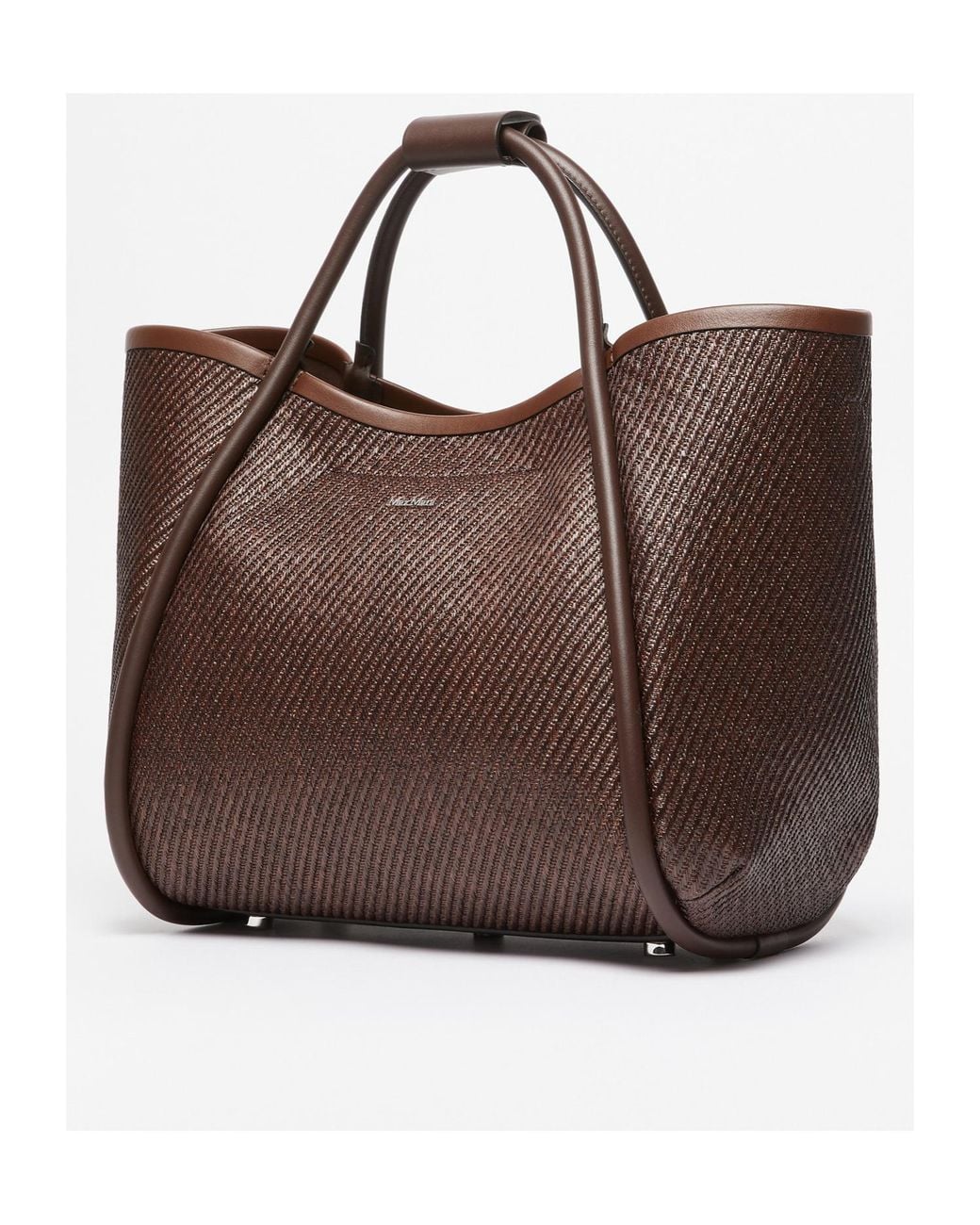 Max Mara Brown Logo Plaque Top Handle Bag