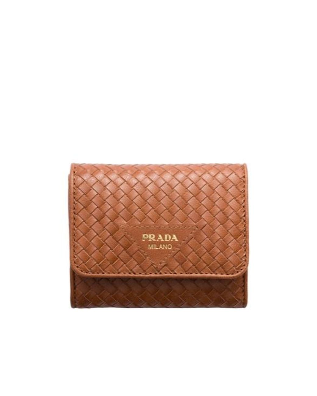 Prada Brown Small Woven Leather Wallet