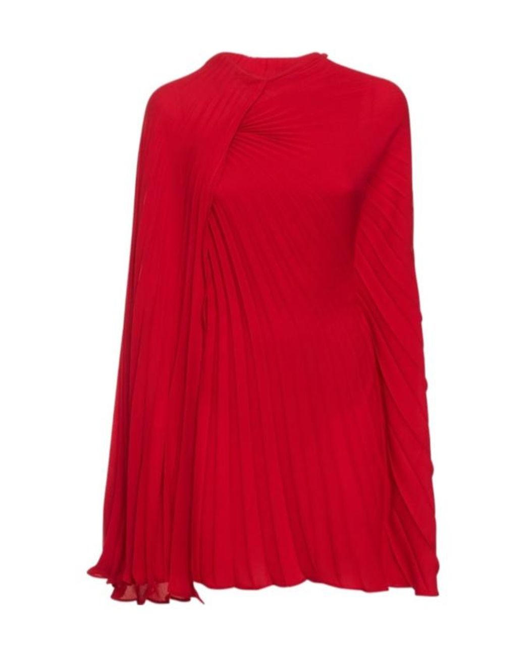 Valentino Red Diagonal Pleat Silk Georgette Mini Dress