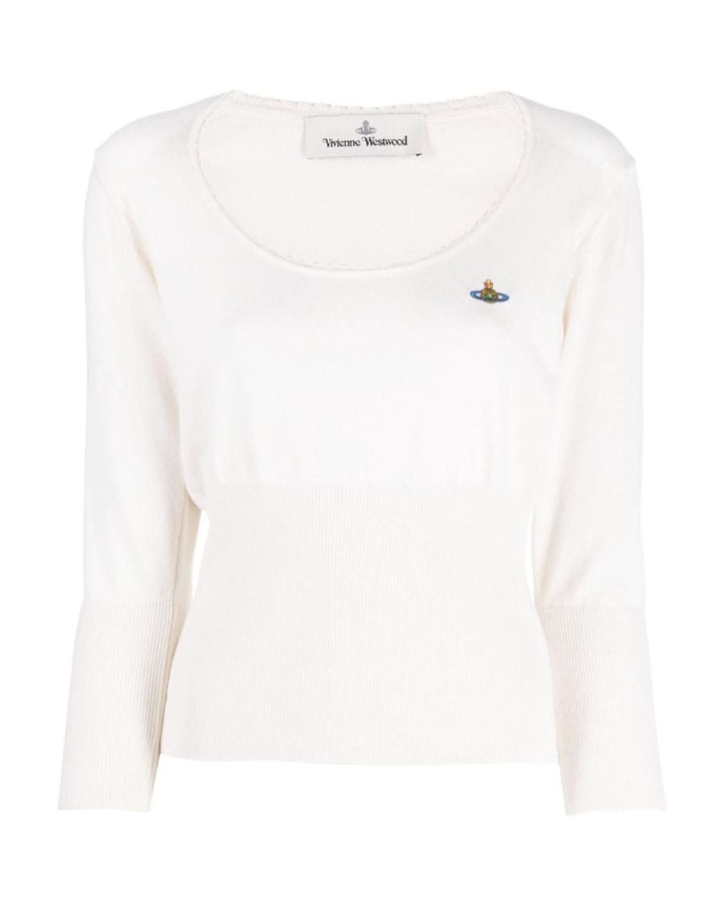 Vivienne Westwood White Orb-Embroidered Scoop Neck Knitted Jumper