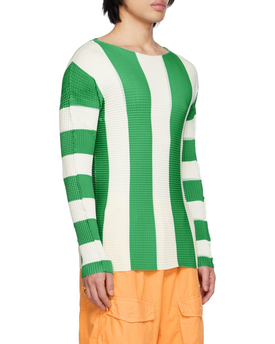 Sunnei Green Pleated Striped T- Shirt for men