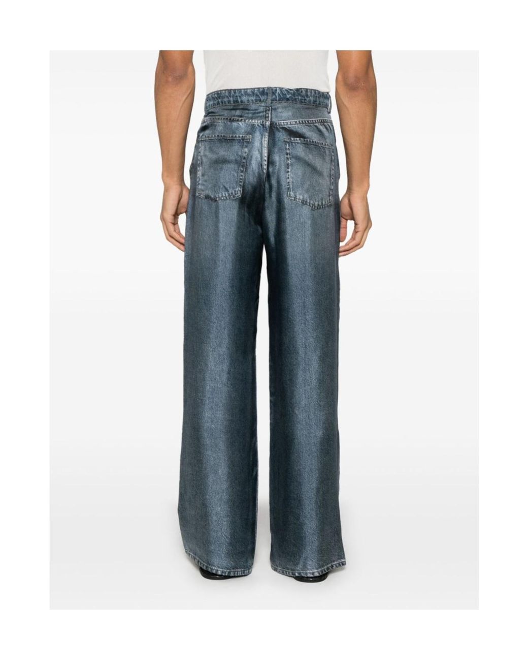 Pierre Louis Mascia Blue Aloe Denim-Print Silk Trousers