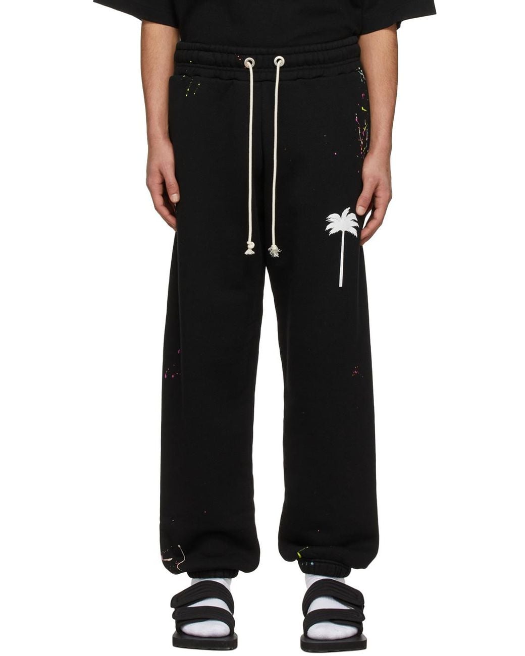Palm Angels Black Painted Logo Print Track Trousers for men