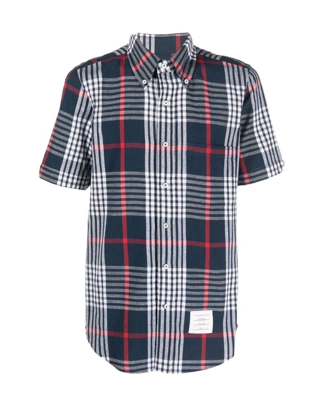 Thom Browne Blue Plaid-Check Short-Sleeve Shirt for men