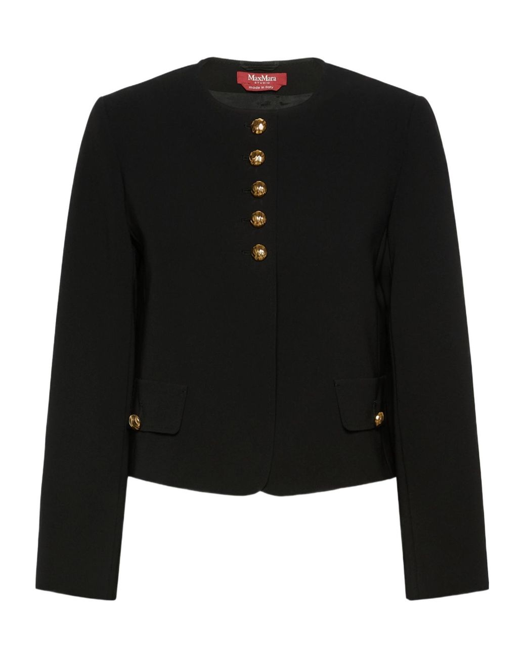 Max Mara Black Paniere Button-Up Collarless Jacket