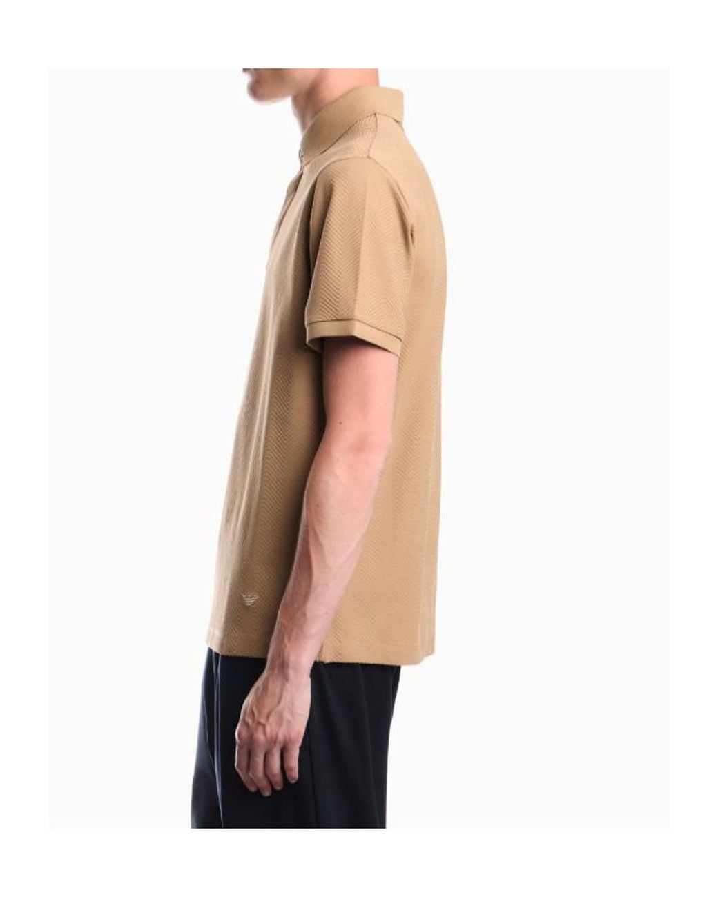 Emporio Armani Natural Chevron-Knit Short-Sleeve Polo Shirt for men