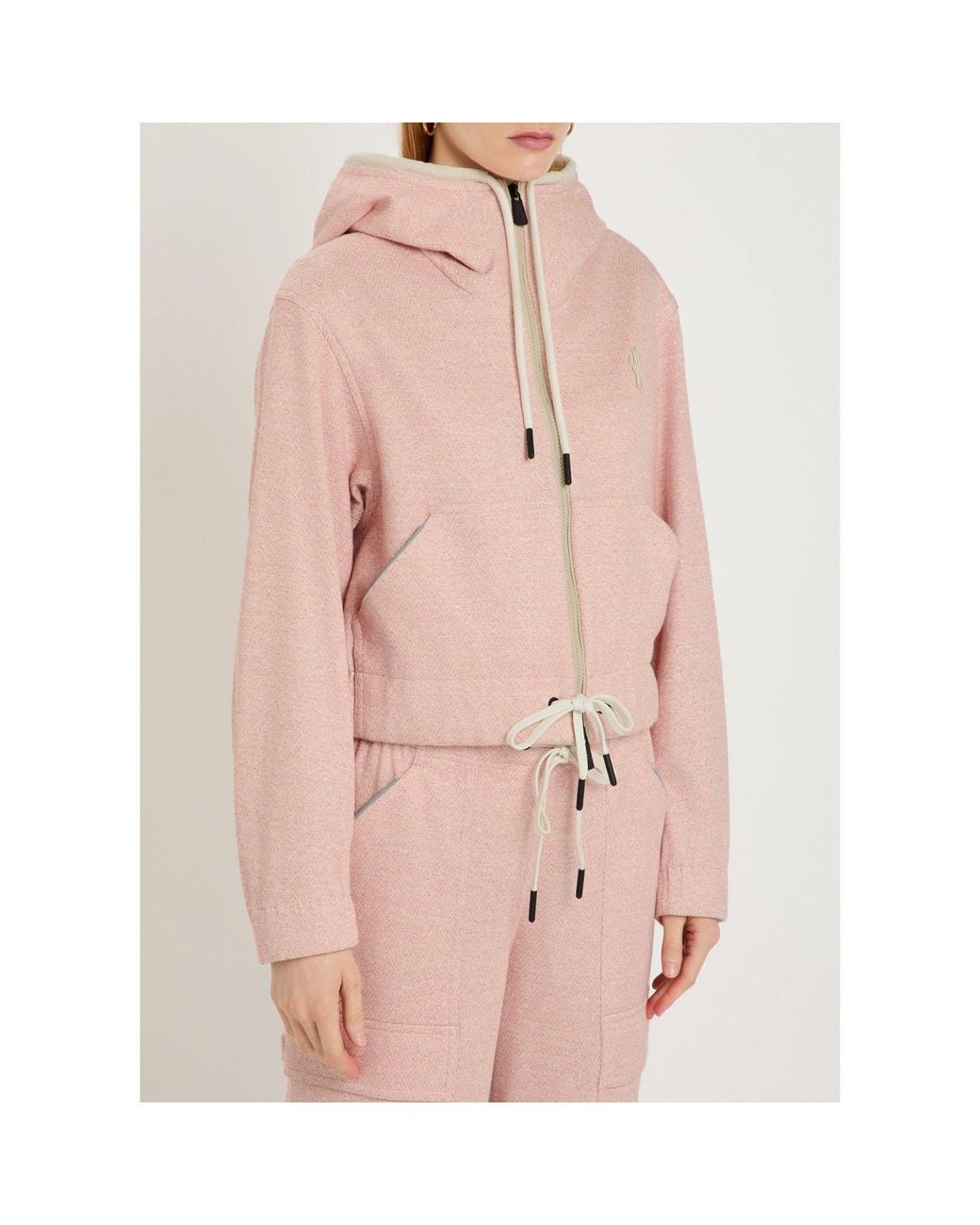Moncler Pink Cropped Hooded Zip Jacket