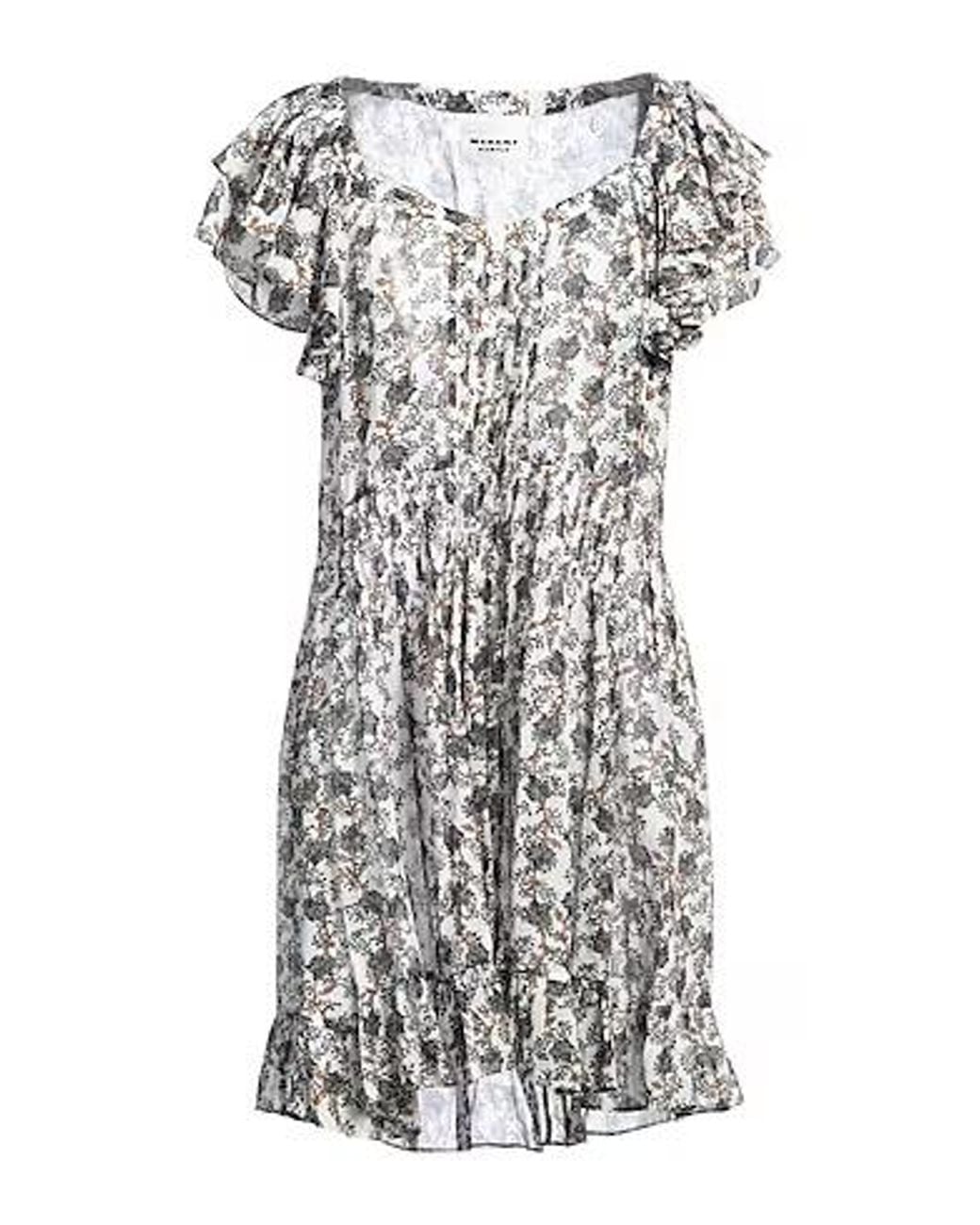 Isabel Marant White Floral Pattern V-Neck Short Sleeve Dress