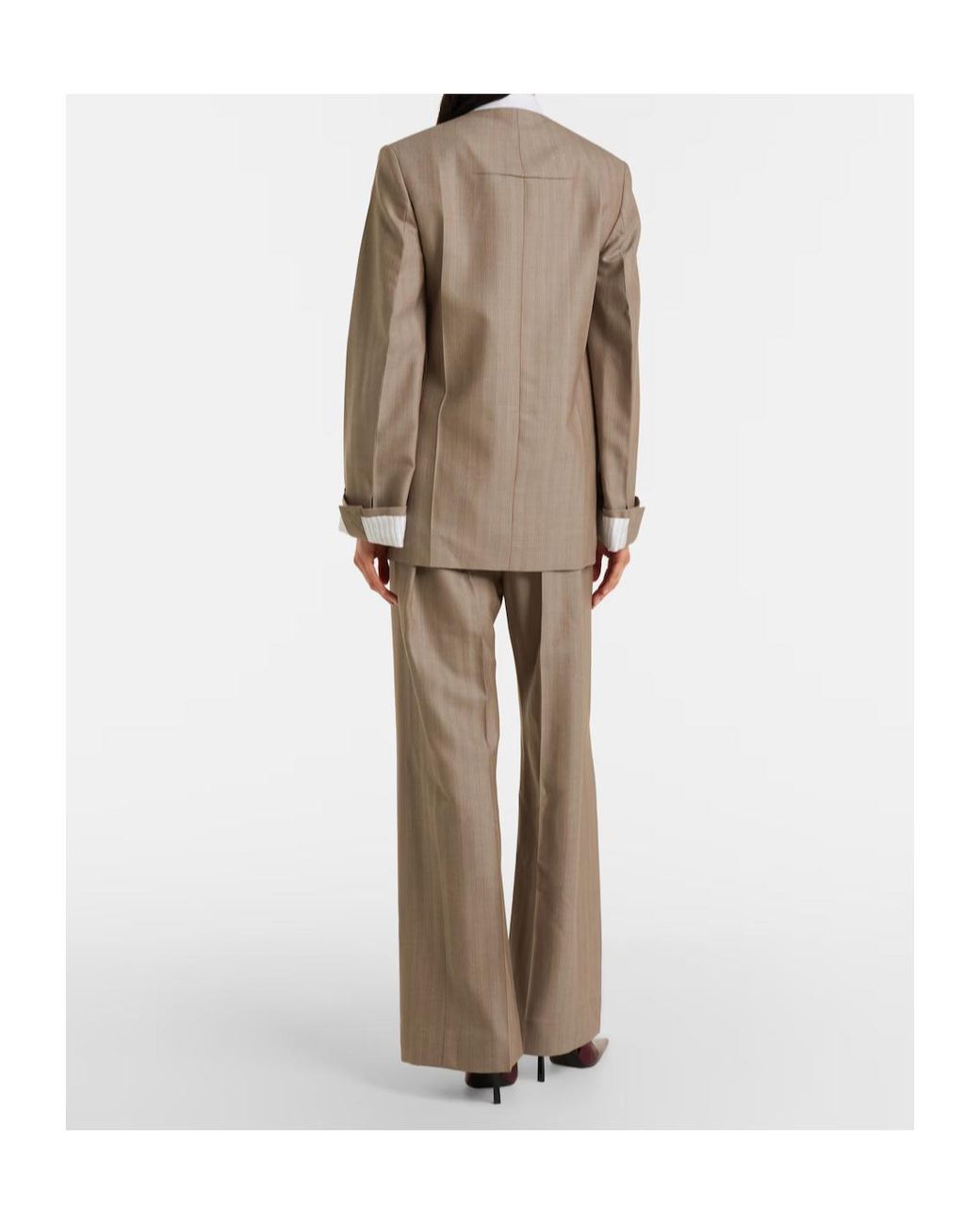 Victoria Beckham Brown Herringbone Virgin Wool Pleated Pants