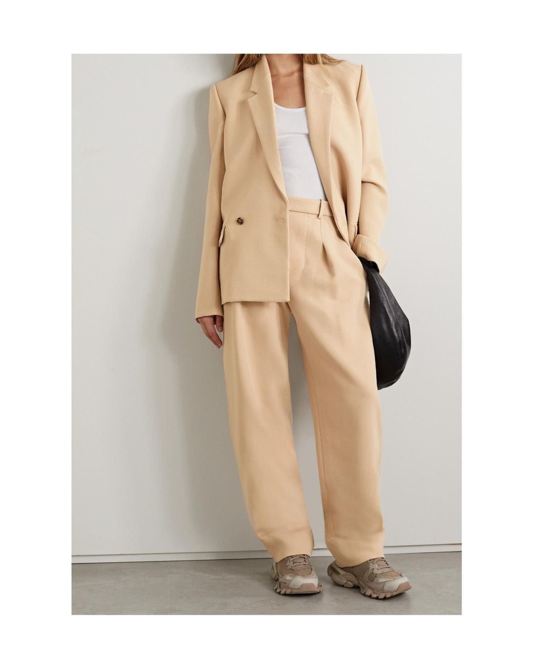 Wardrobe NYC Natural Pleated Wide-Leg Casual Pants