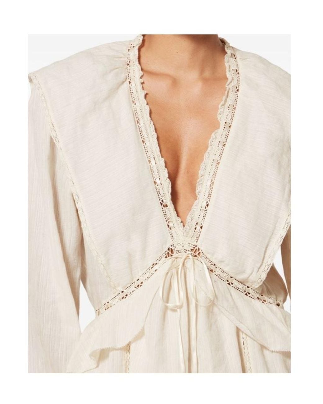 Isabel Marant White Étoile Damya V-Neck Lace Ruffled Mini Dress