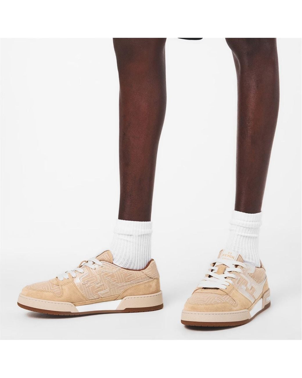 Fendi Natural Lace-Up Front Low-Top Sneakers for men