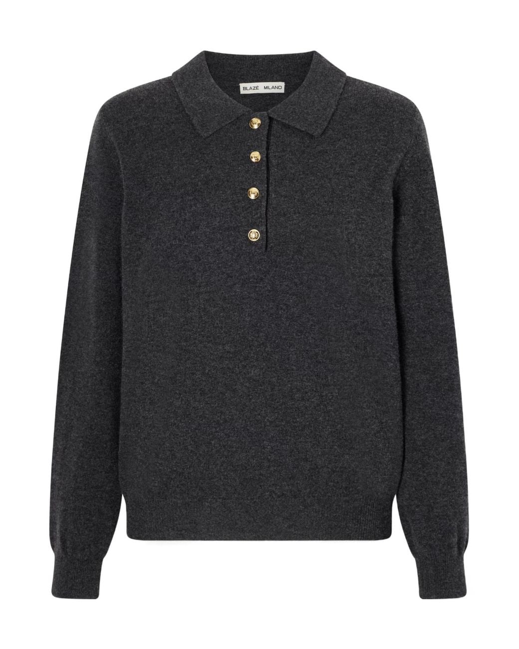 Blazé Milano Black Highland Wool And Cashmere Blend Polo Collar Sweater