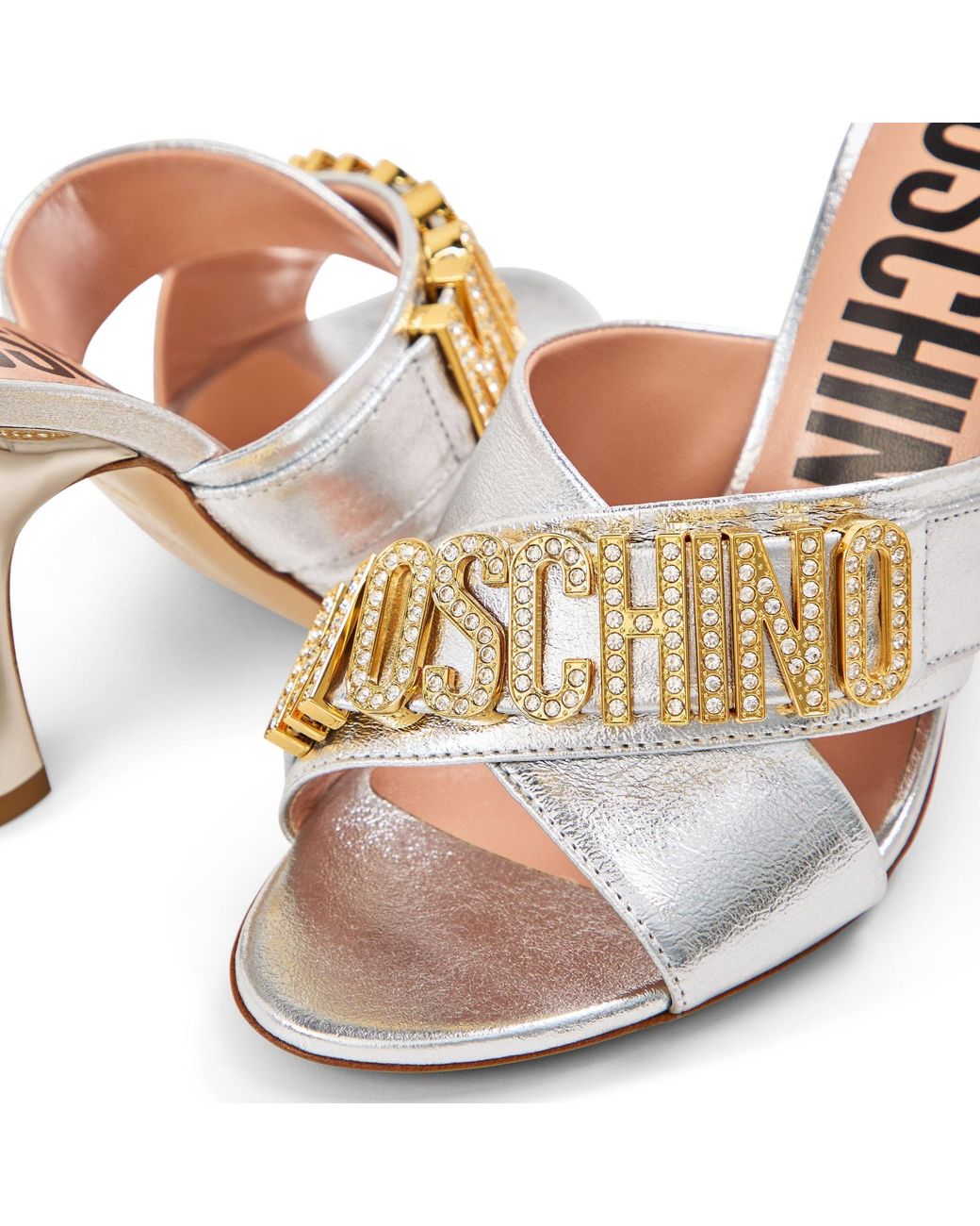 Moschino White Letter Printed Heeled Mules