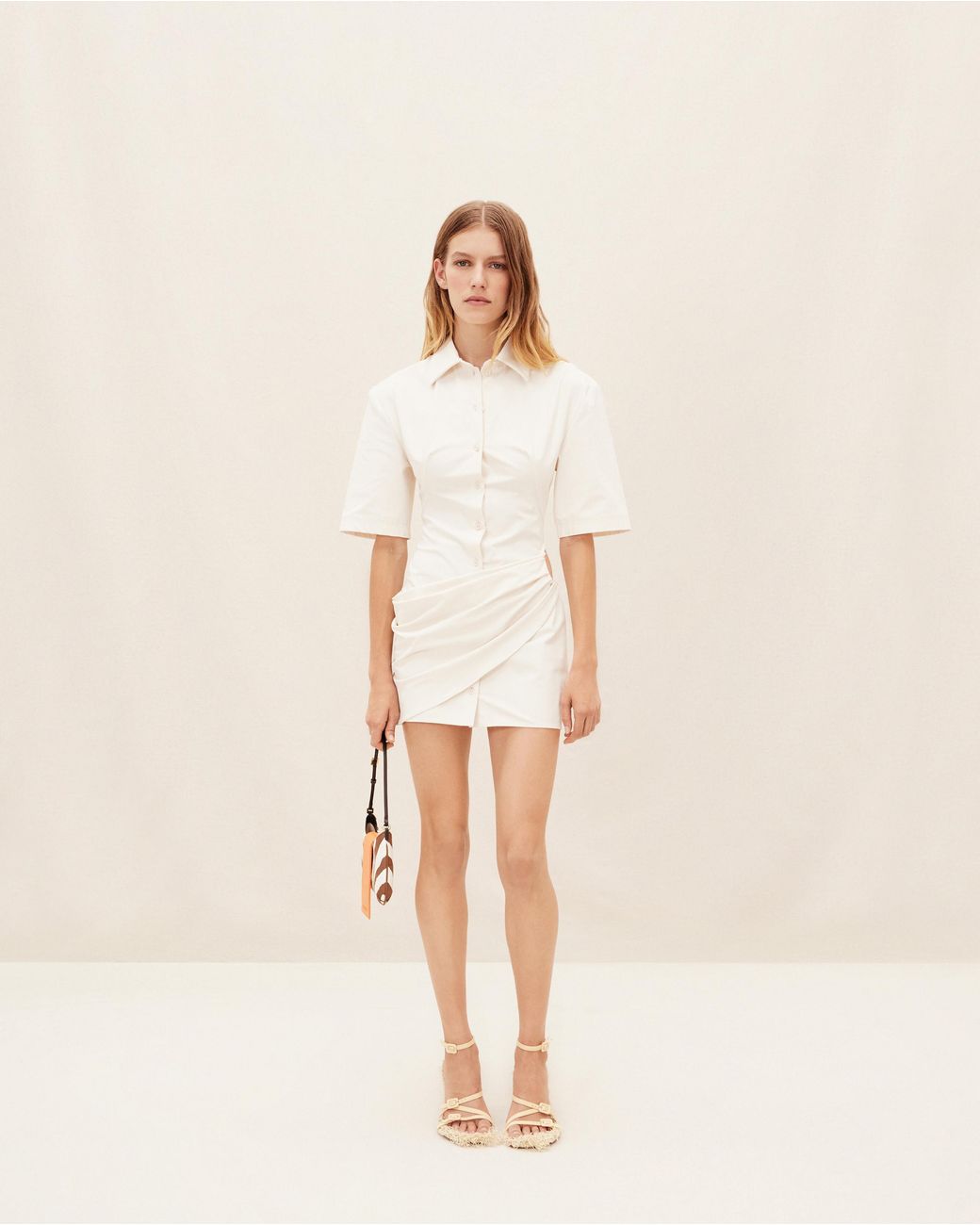 Jacquemus Natural Camisa Draped Mini Shirt Dress