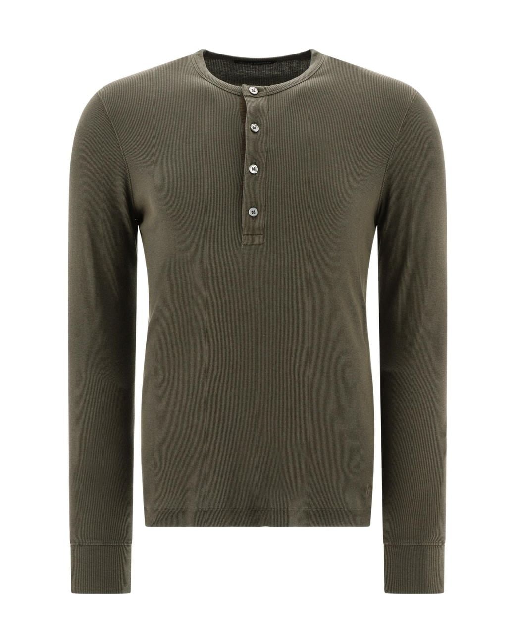 Tom Ford Green Fine-Ribbed Long-Sleeve Polo Shirt for men