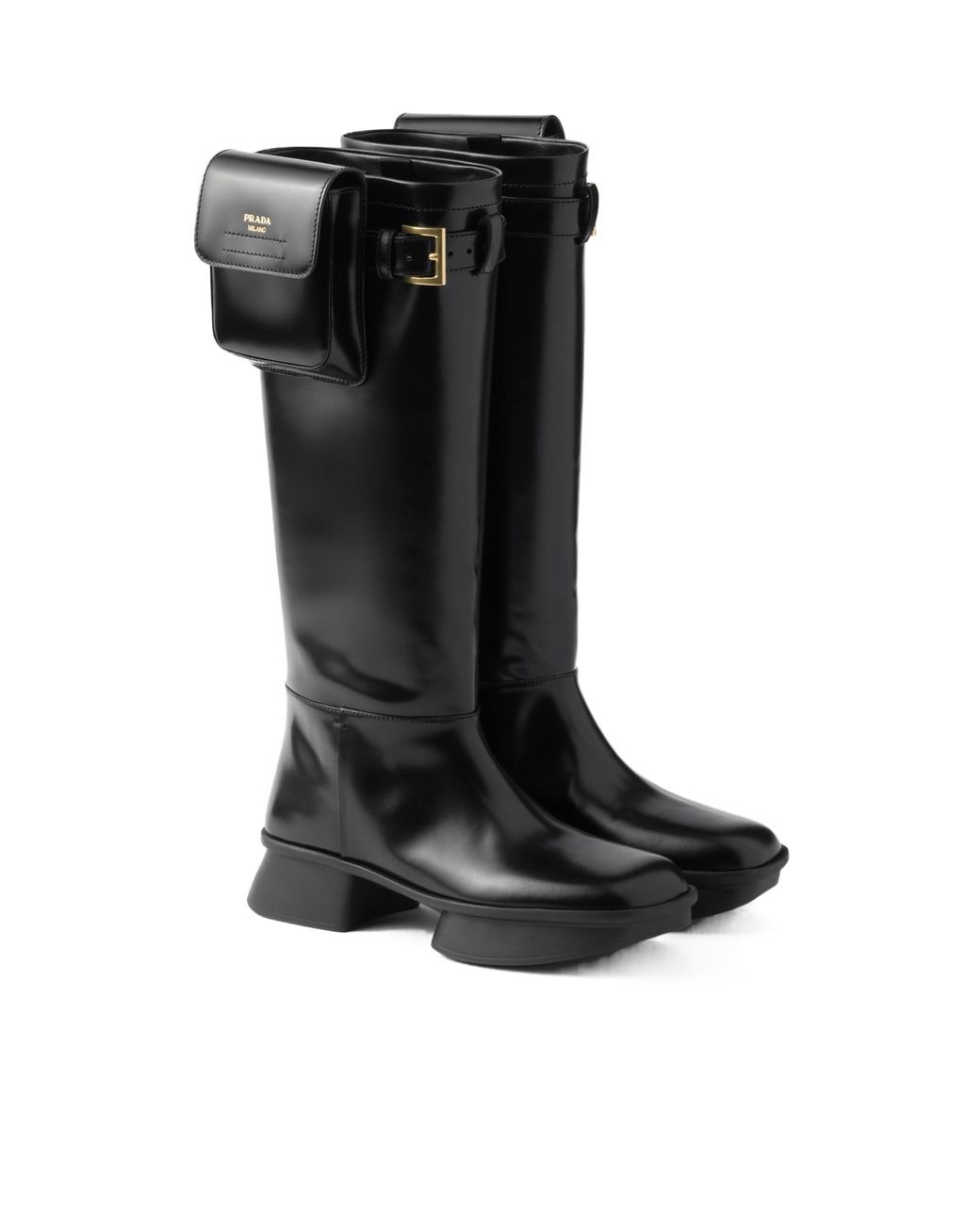 Prada Black Equal Block-Heeled Pouch Boots