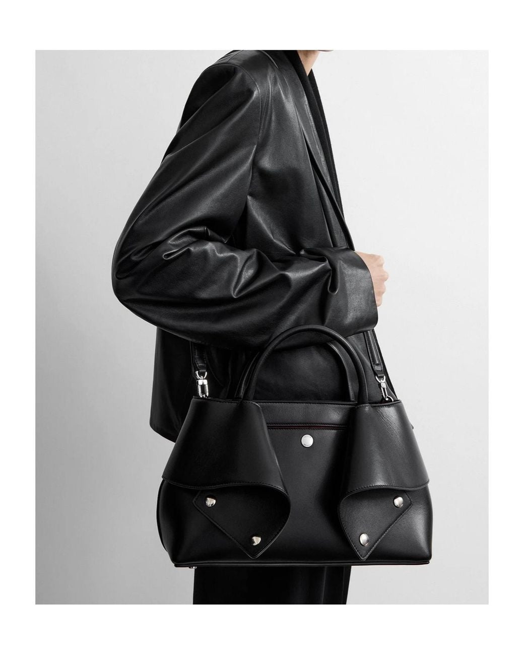 Totême Black Totême Foldover Detailed Small Tote Bag