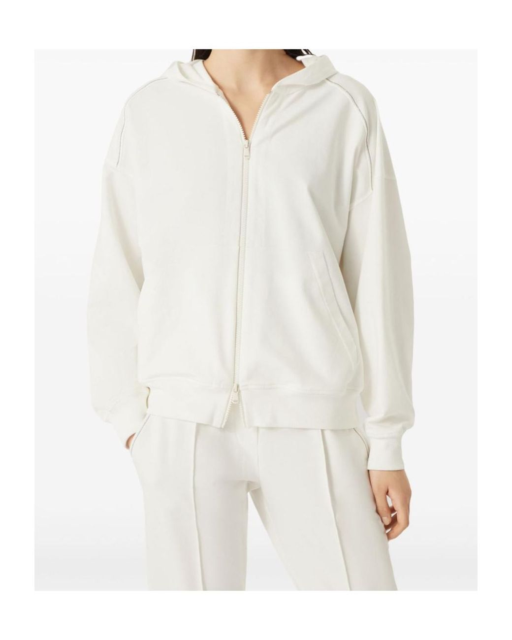 Brunello Cucinelli White Monili-Embellished Zipped Hoodie