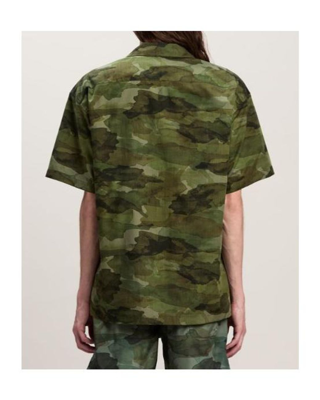 Palm Angels Green Camouflage Printed Short Sleeved Shirt for men