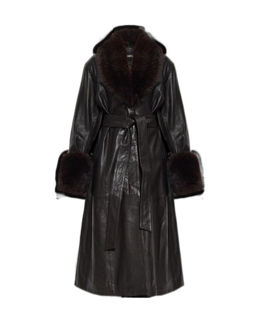 ROTATE BIRGER CHRISTENSEN Black Faux-Fur Collar Leather Coat