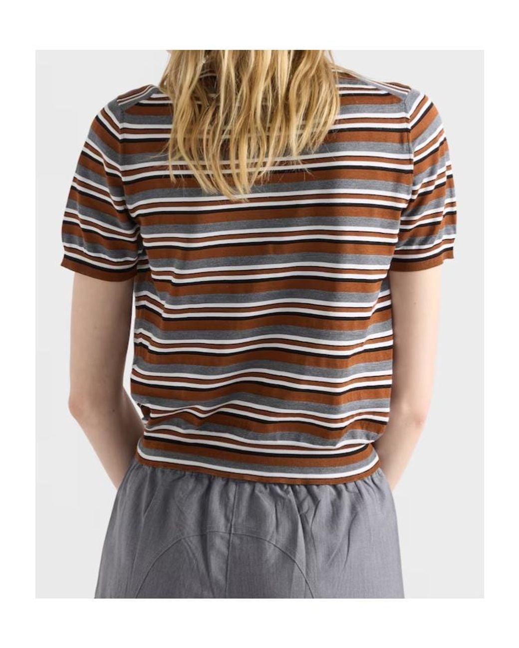 Prada Brown Short-Sleeved Striped Cotton Polo Shirt