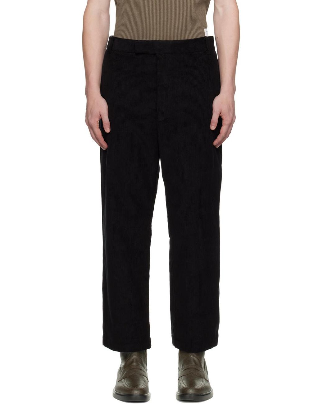 Thom Browne Black Corduroy Straight-Leg Trousers for men