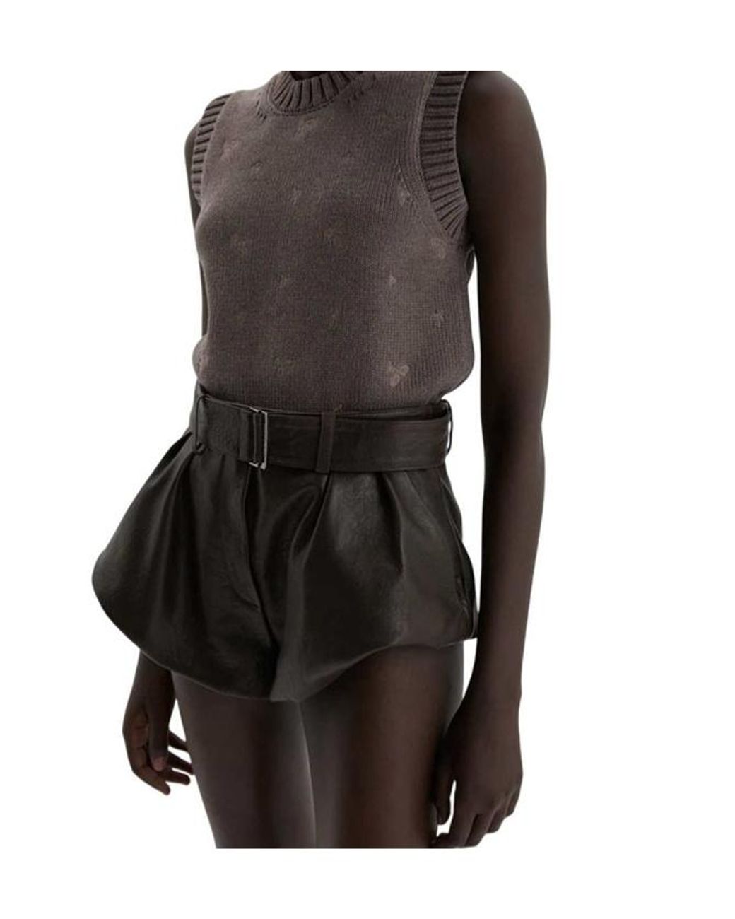 Magda Butrym Brown Flared Leather Shorts