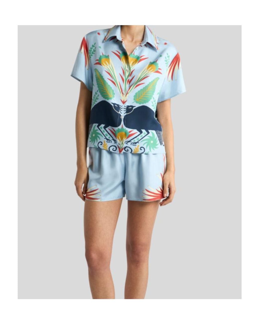 Etro Blue Pattern-Printed Shirt And Shorts Set